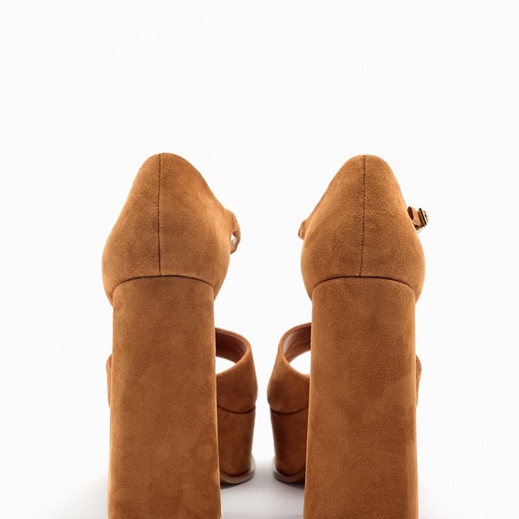 Zara Chunky Brown Suede Platform Sandals new with tags and bag - Picture 5 of 7